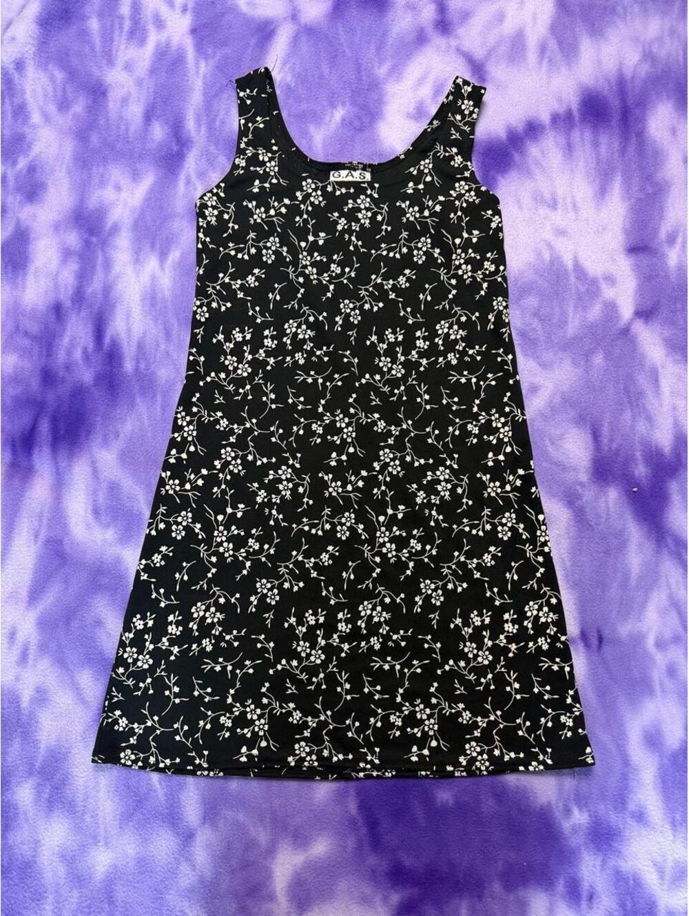 G.a.s vtg y2k black and white ditzy floral print dress